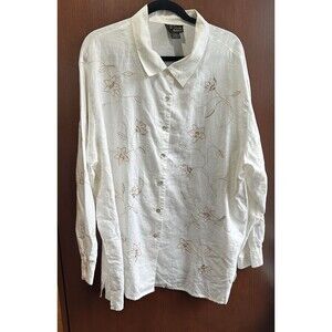 C.B. Studio 100% Linen Floral Embroidered Button Shirt Blouse Womens 2X Vintage